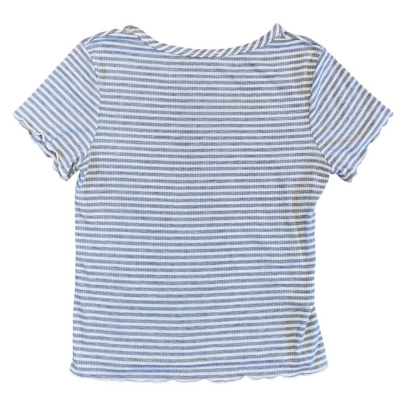 Olivia Rae Blue & White Striped Lettuce Hem Tee – Size L - Picture 3 of 3
